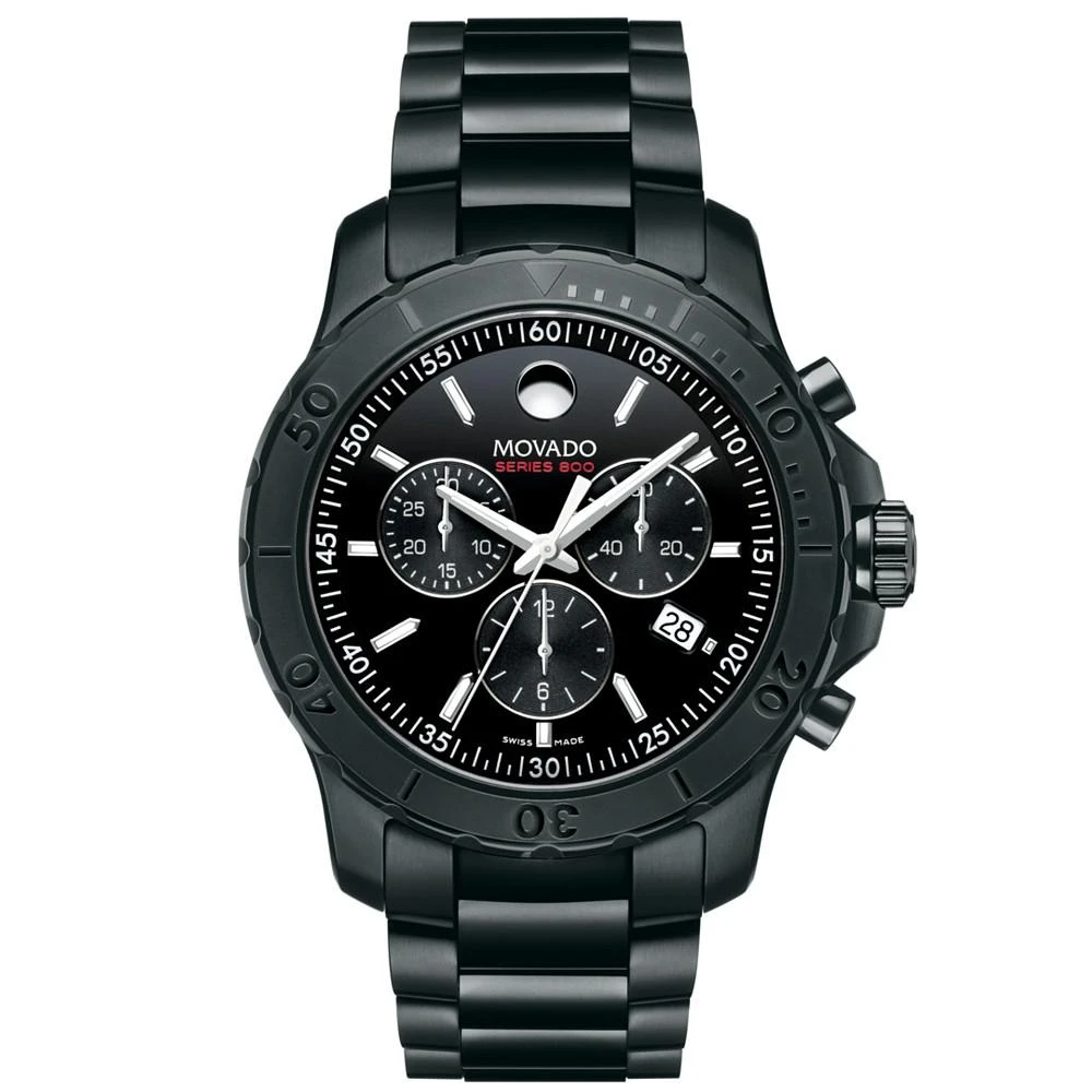 商品Movado|Men's Swiss Chronograph Series 800 Black PVD-Finish Performance Steel Bracelet Watch 42mm 2600119,价格¥9407,第1张图片