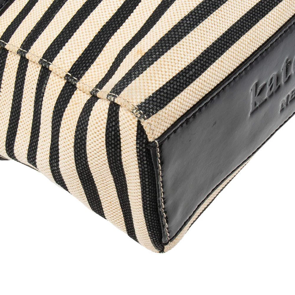 Kate Spade Black/Beige Striped Canvas and Patent Leather Bow Tote 商品