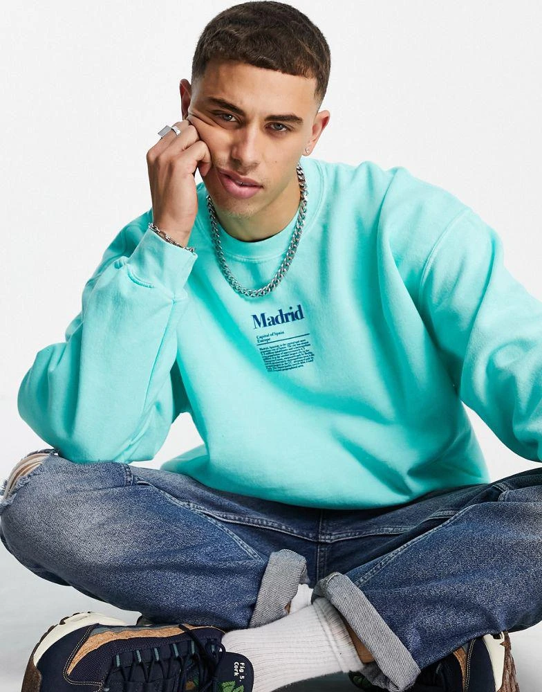 商品Topman|Topman madrid print oversized sweatshirt in teal,价格¥174,第3张图片详细描述