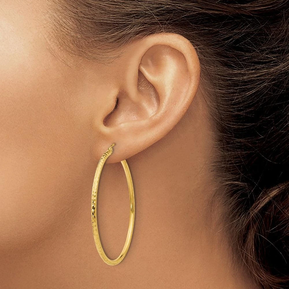 商品Diamond2Deal|14k Yellow Gold Diamond-cut 2x45mm Round Tube Hoop Earrings,价格¥5397,第3张图片详细描述