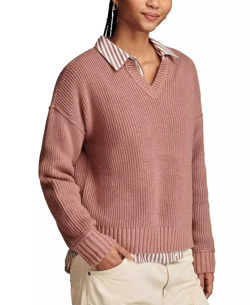 Women's Striped Notched-Neck Sweater 商品