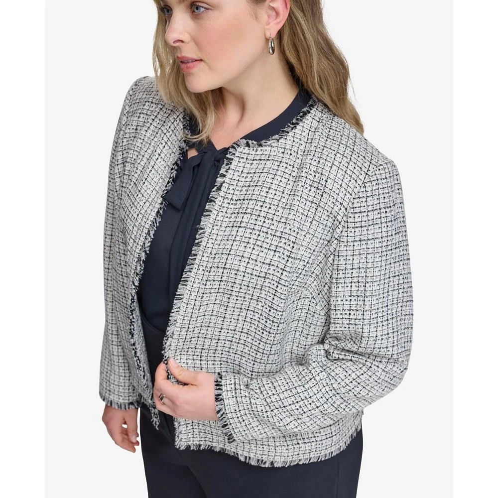 商品Calvin Klein|Plus Size Tweed Open-Front Fringe Jacket,价格¥759,第4张图片详细描述