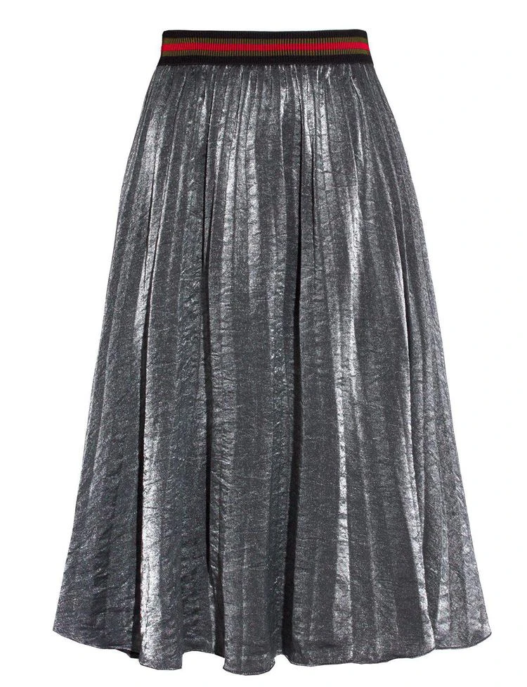 商品Pixie Market|Grey Metallic Pleated Midi Skirt,价格¥228,第5张图片详细描述