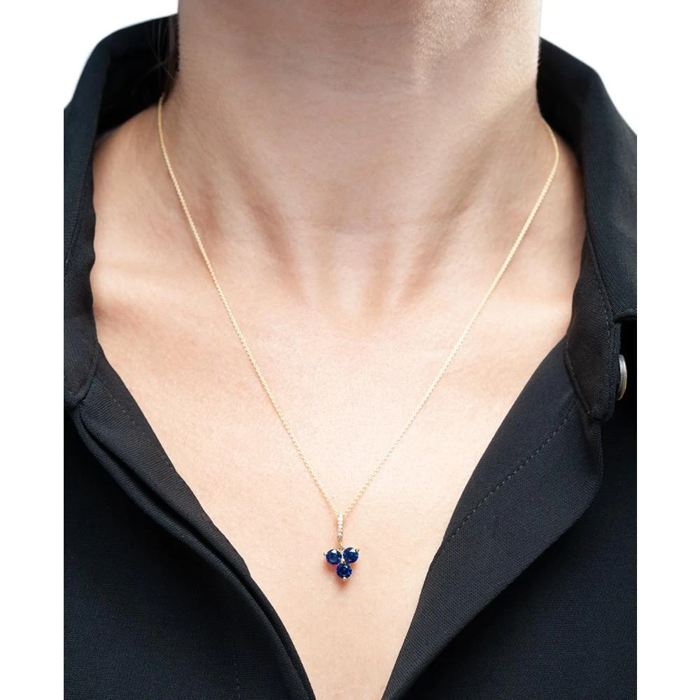 商品Macy's|Lab-Created Blue Sapphire (1-1/10 ct. t.w.) & Diamond (1/20 ct. t.w.) Trillium 18" Pendant Necklace in 14k Gold-Plated Sterling Silver,价格¥2448,第2张图片详细描述