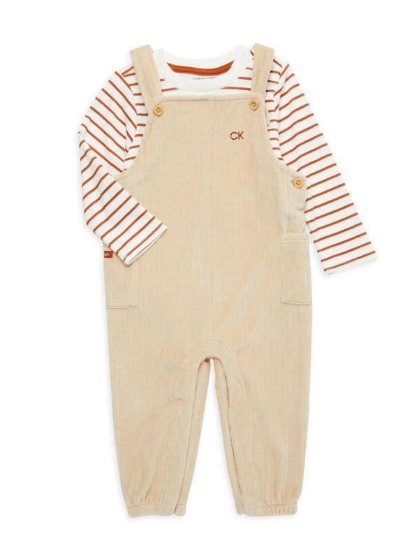 商品Calvin Klein|Baby Girl's 2-Piece Striped Tshirt & Overall Set,价格¥121,第1张图片