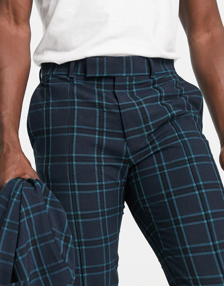 商品ASOS|ASOS DESIGN co-ord smart skinny crepe check trousers with jogger cuff in navy,价格¥221,第4张图片详细描述