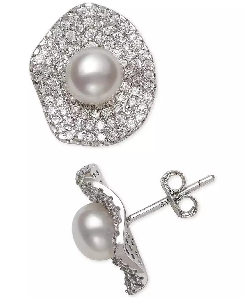 商品Macy's|Cultured Freshwater Pearl (6mm) & Cubic Zirconia Button Stud Earrings in Sterling Silver,价格¥285,第3张图片详细描述