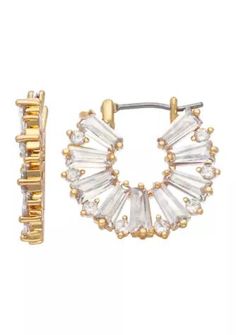 Gold Tone Crystal Social Pineapple Hoop Earrings商品第1张图片规格展示