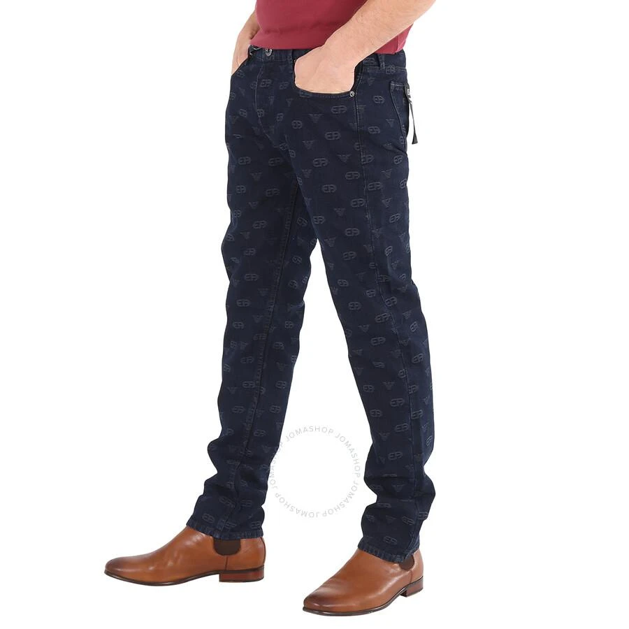 商品Emporio Armani|Men's All-Over Eagle Logo Embroidered Cotton-Blend Straight-Leg Jeans,价格¥699,第3张图片详细描述