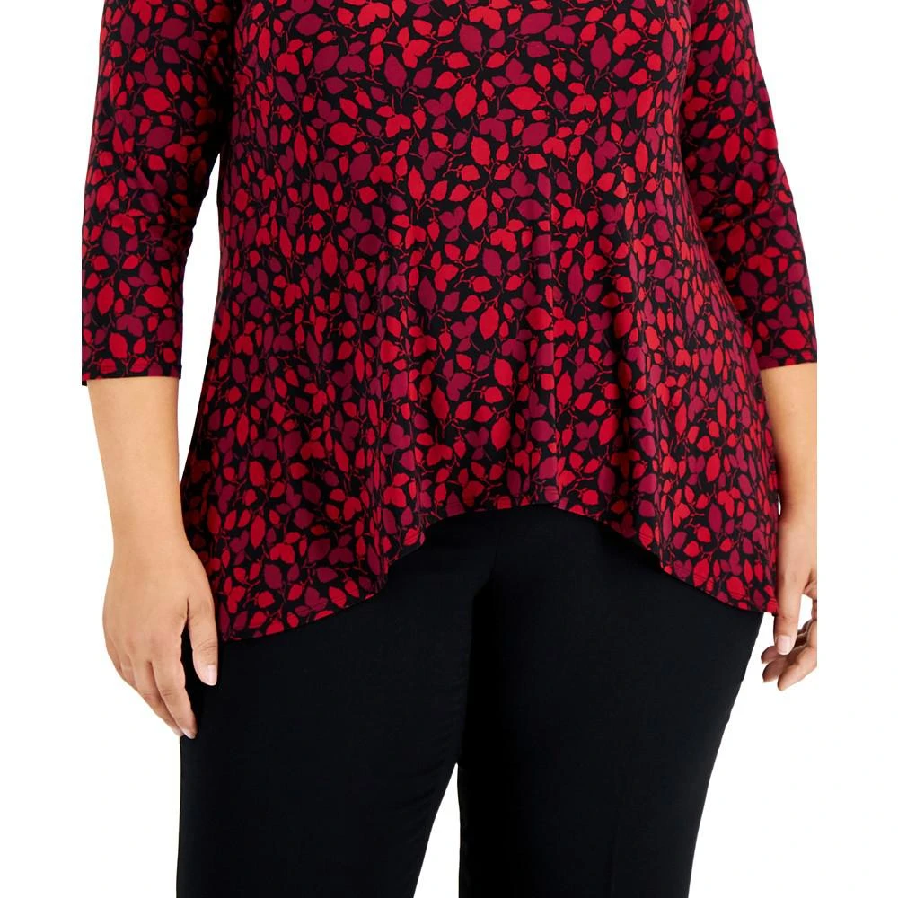 商品Anne Klein|Plus Size Ivy-Print Sharkbite-Hem Pullover Top,价格¥176,第3张图片详细描述