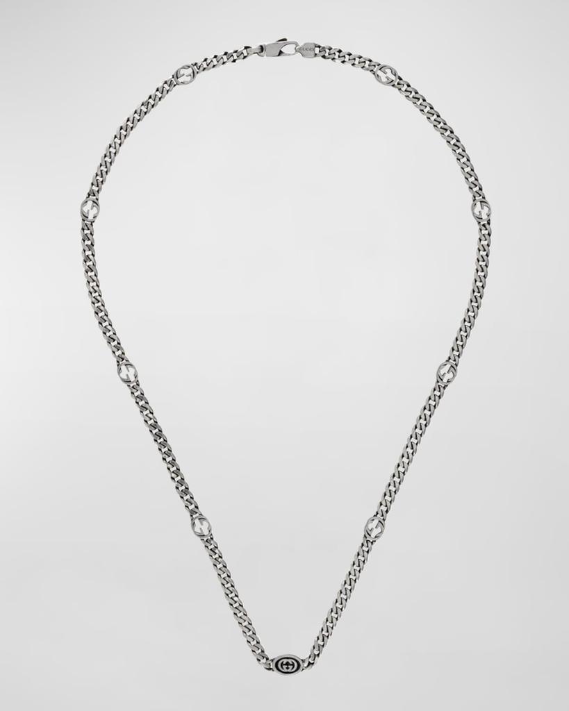 Men's Enameled Interlocking G Sterling Silver Chain Necklace商品第1张图片规格展示