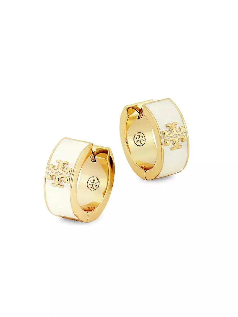 商品Tory Burch|Kira 18K-Gold-Plated & Enamel Logo Huggie Hoop Earrings,价格¥917,第1张图片