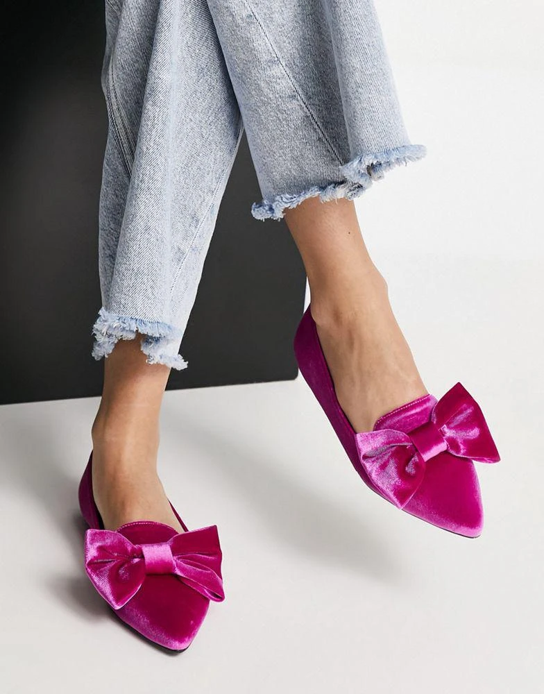 商品ASOS|ASOS DESIGN Lake bow pointed ballet flats in pink velvet,价格¥119,第1张图片