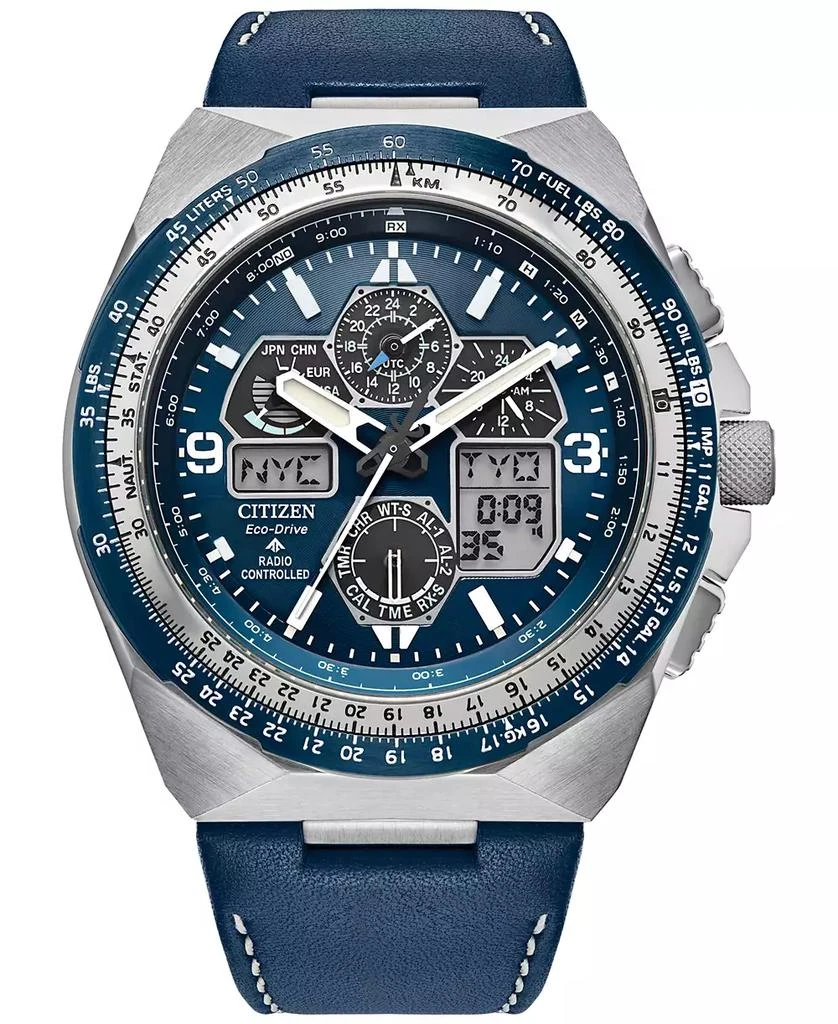 商品Citizen|Eco-Drive Men's Chronograph Promaster Skyhawk Blue Leather Strap Watch 46mm,价格¥4288,第1张图片