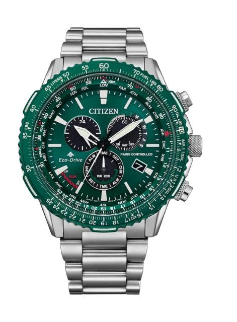 商品Citizen|Promaster Air A-T World Time Chronograph GMT Green Dial Men's Watch CB5004-59W,价格¥3219,第1张图片