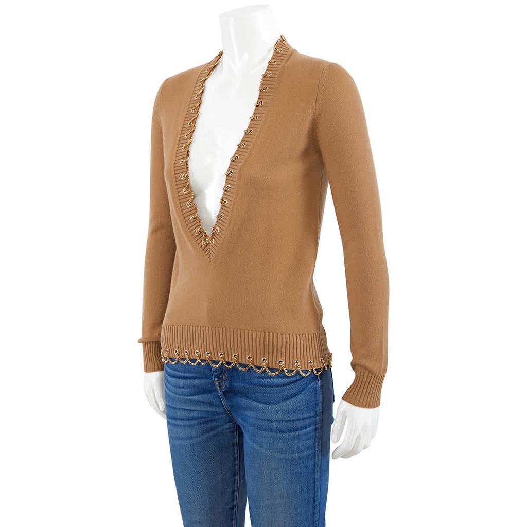 Burberry Ladies Camel Chain Detail Cashmere Sweater, Size X-Small商品第2张图片规格展示