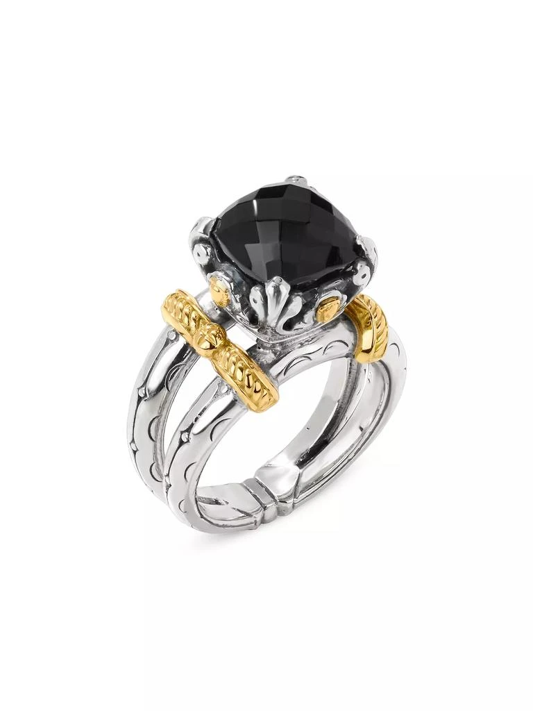 商品Konstantino|Anthos Dual Ray Sterling Silver, 18K Yellow Gold & Black Onyx Solitaire Ring,价格¥6223,第1张图片