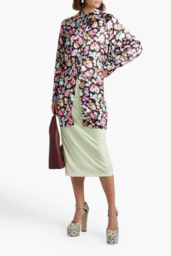 Oversized floral-print satin shirt商品第2张图片规格展示