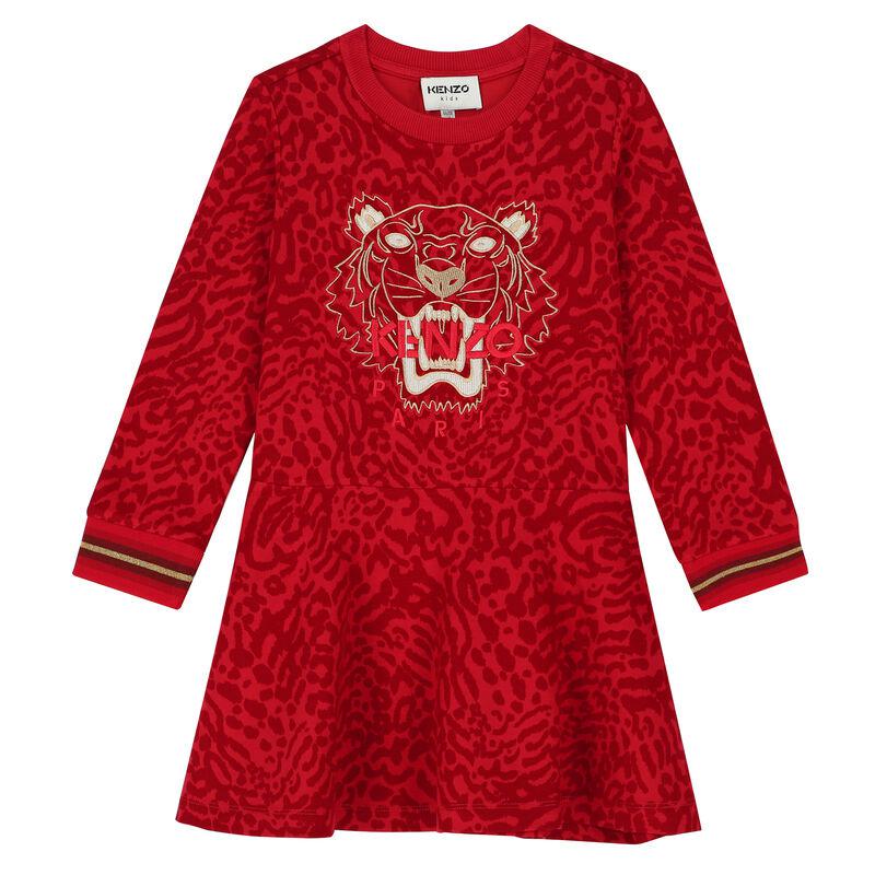 Kenzo Kids Red Animal-print Embroidered-logo Dress, Brand Size 8Y商品第1张图片规格展示
