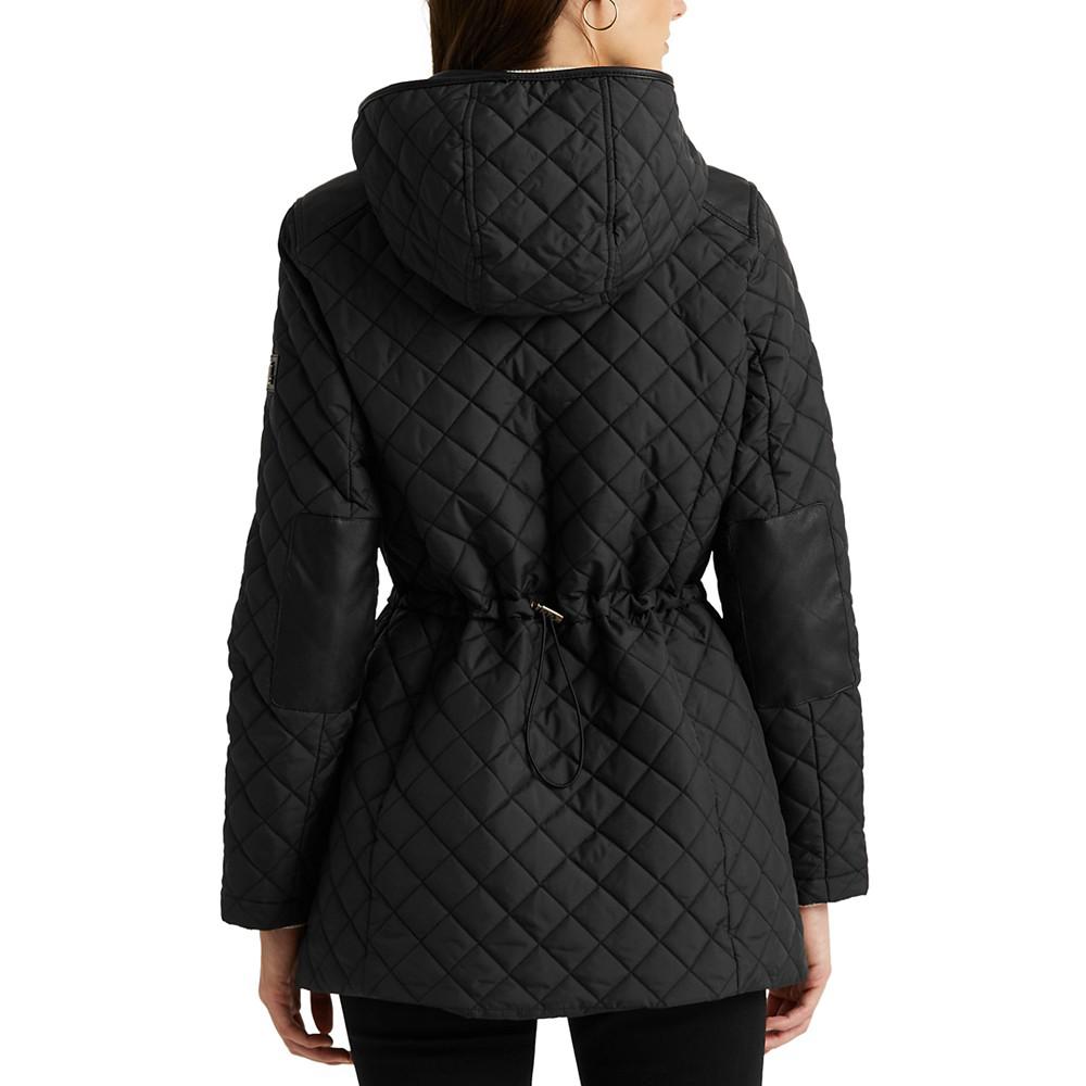 Petite Faux-Leather-Trim Hooded Anorak Quilted Coat, Created for Macy's商品第2张图片规格展示