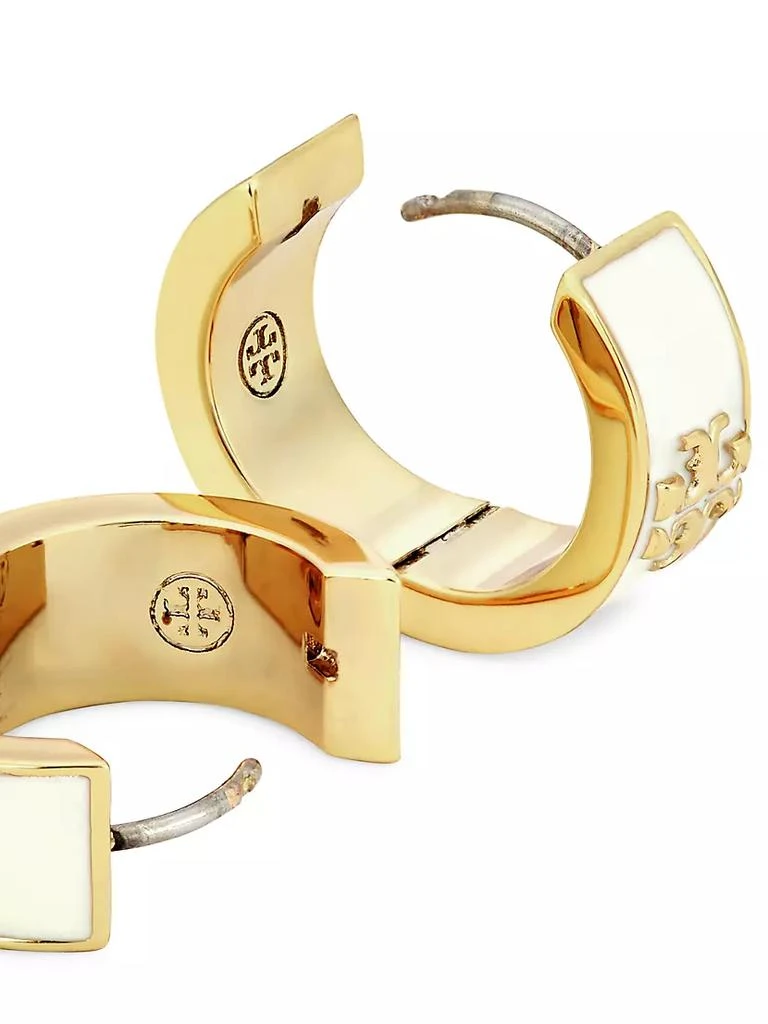 商品Tory Burch|Kira 18K-Gold-Plated & Enamel Logo Huggie Hoop Earrings,价格¥917,第3张图片详细描述