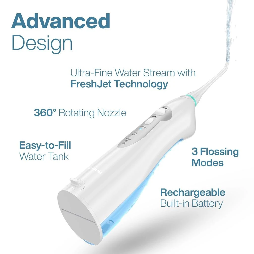 AquaSonic Water Flosser - Cordless Rechargeable Water Flossers for Teeth Cleaning - Waterproof Aqua Flosser, Portable Oral Irrigator for Dental Cleaning with 5 Jet Tips – Braces Home Travel 商品