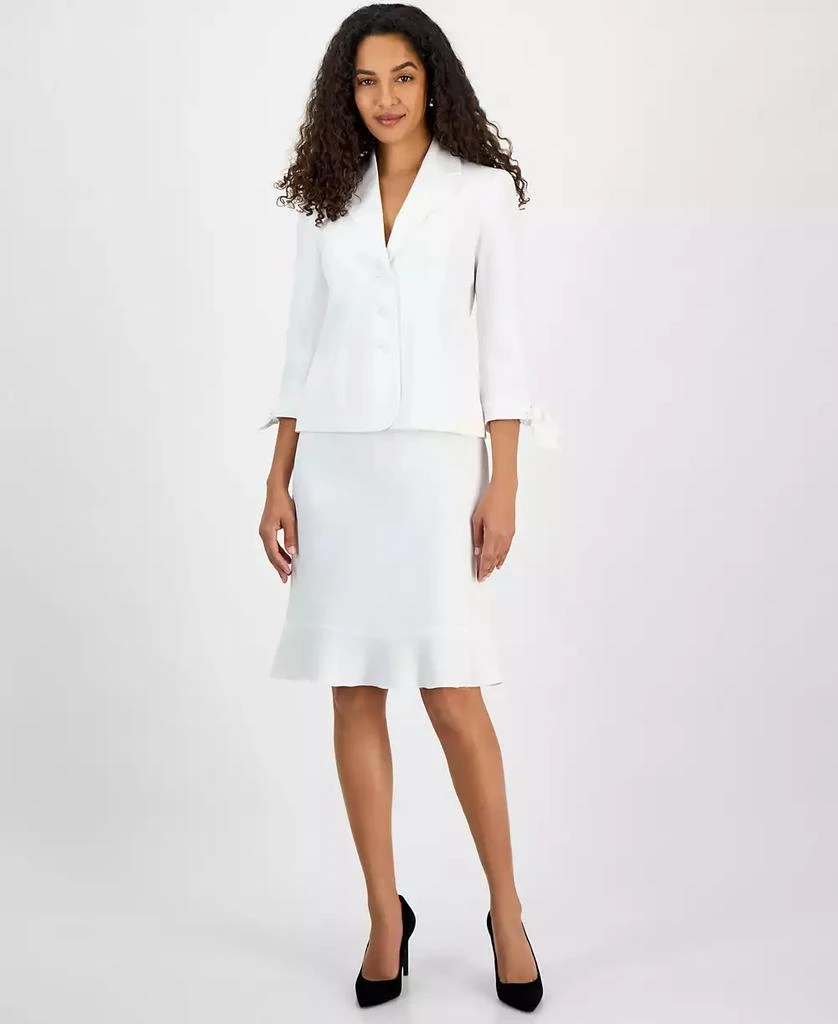 商品Le Suit|Women's Three-Button Tie-Cuff Jacket & Flounce-Hem Skirt Set, Regular & Petite,价格¥517,第1张图片