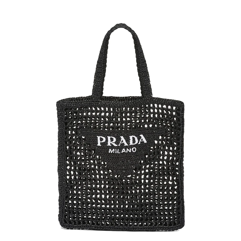PRADA/普拉达 22新款 女士黑色酒椰纤维解构式单肩手提镂空托特包 商品