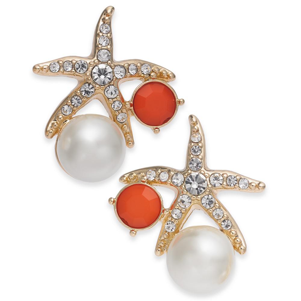 Gold-Tone Crystal and Imitation Pearl Starfish Earrings, Created for Macy's商品第1张图片规格展示