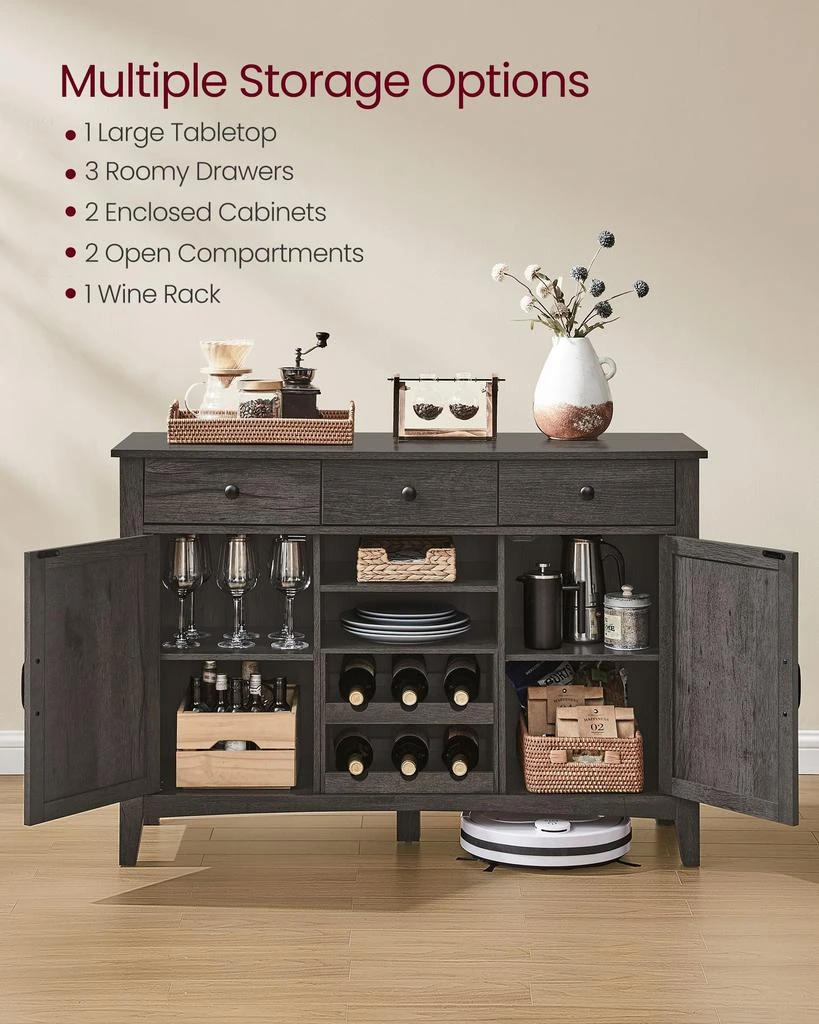 商品BreeBe|Farmhouse Buffet Cabinet with Wine Rack Stone Gray,价格¥1499,第3张图片详细描述