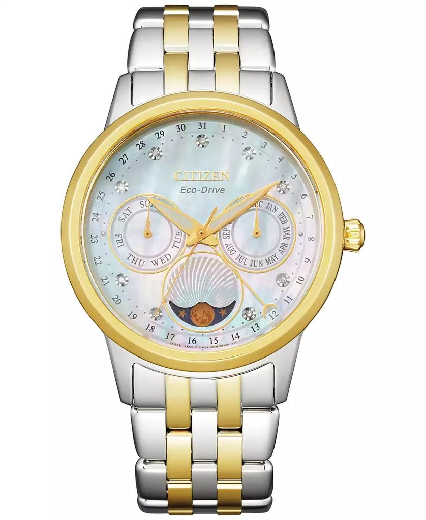 商品Citizen|Women's Eco-Drive Calendrier Diamond Accent Two-Tone Stainless Steel Bracelet Watch 37mm,价格¥2634,第1张图片