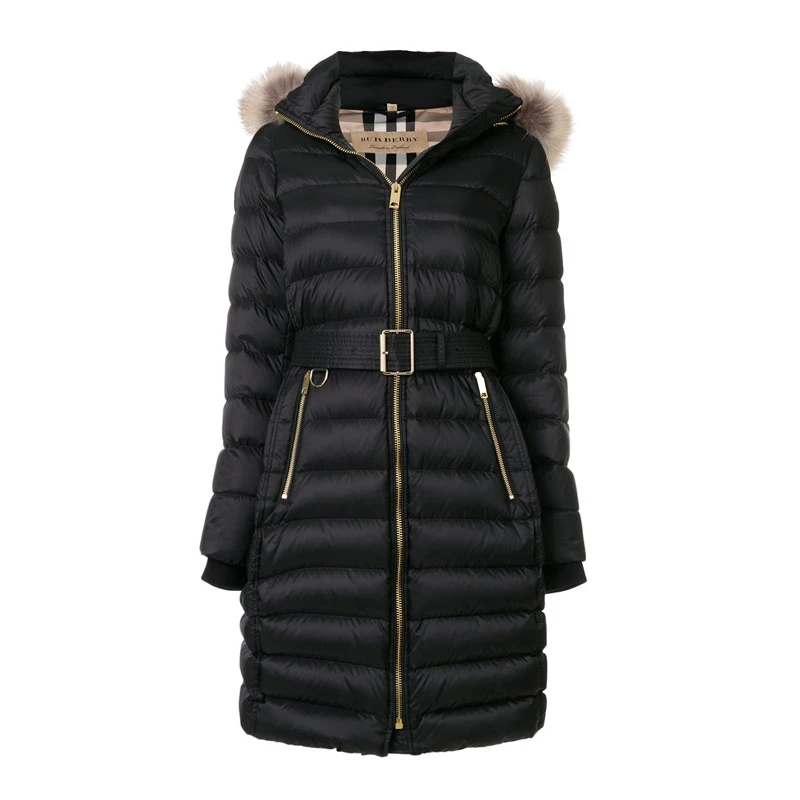 商品[国内直发] Burberry|Burberry 博柏利 女士黑色中长款连帽夹克羽绒服 4061057,价格¥6948,第1张图片