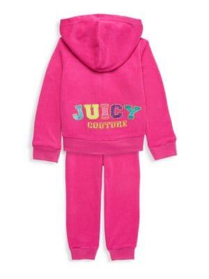 Little Girl's 2-Piece Velour Hoodie & Joggers Set商品第2张图片规格展示