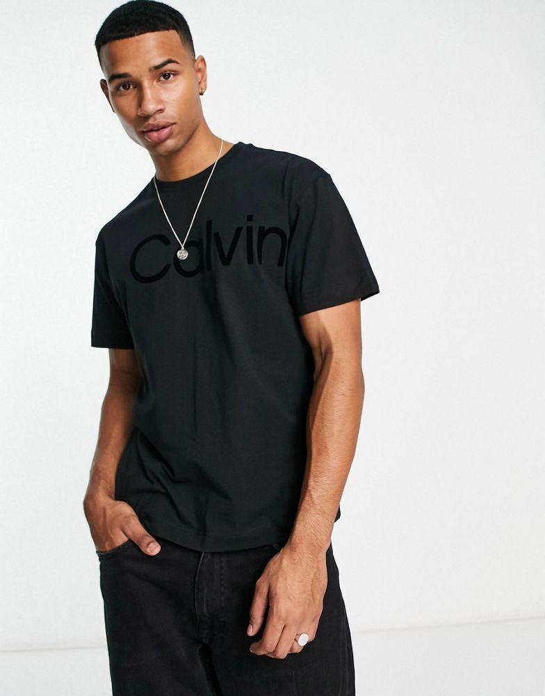 Calvin Klein large flock logo comfort cotton t-shirt in black商品第2张图片规格展示