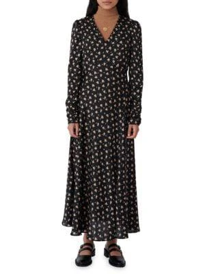 商品Maje|Riava Satin Floral Print Maxi Dress,价格¥526,第1张图片