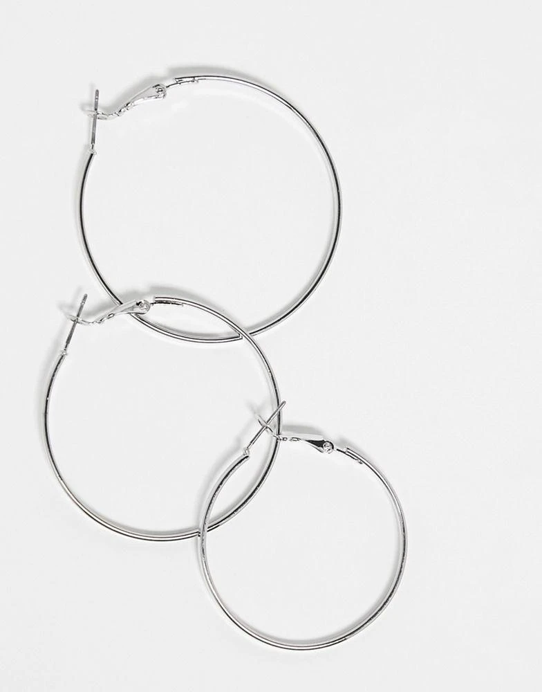 商品DesignB London|DesignB London 3 pack of hoop earrings in silver,价格¥95,第2张图片详细描述