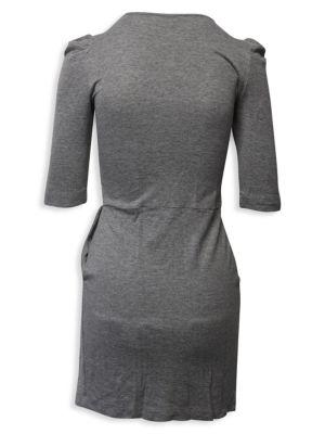 Sandro Pleated Bow Mini Dress In Grey Viscose商品第2张图片规格展示