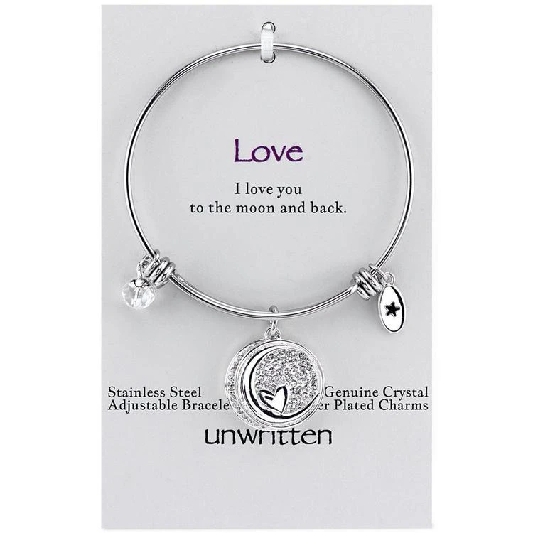 商品Unwritten|Moon and Heart Disc Bangle Bracelet in Stainless Steel and Silver-Plate,价格¥412,第3张图片详细描述