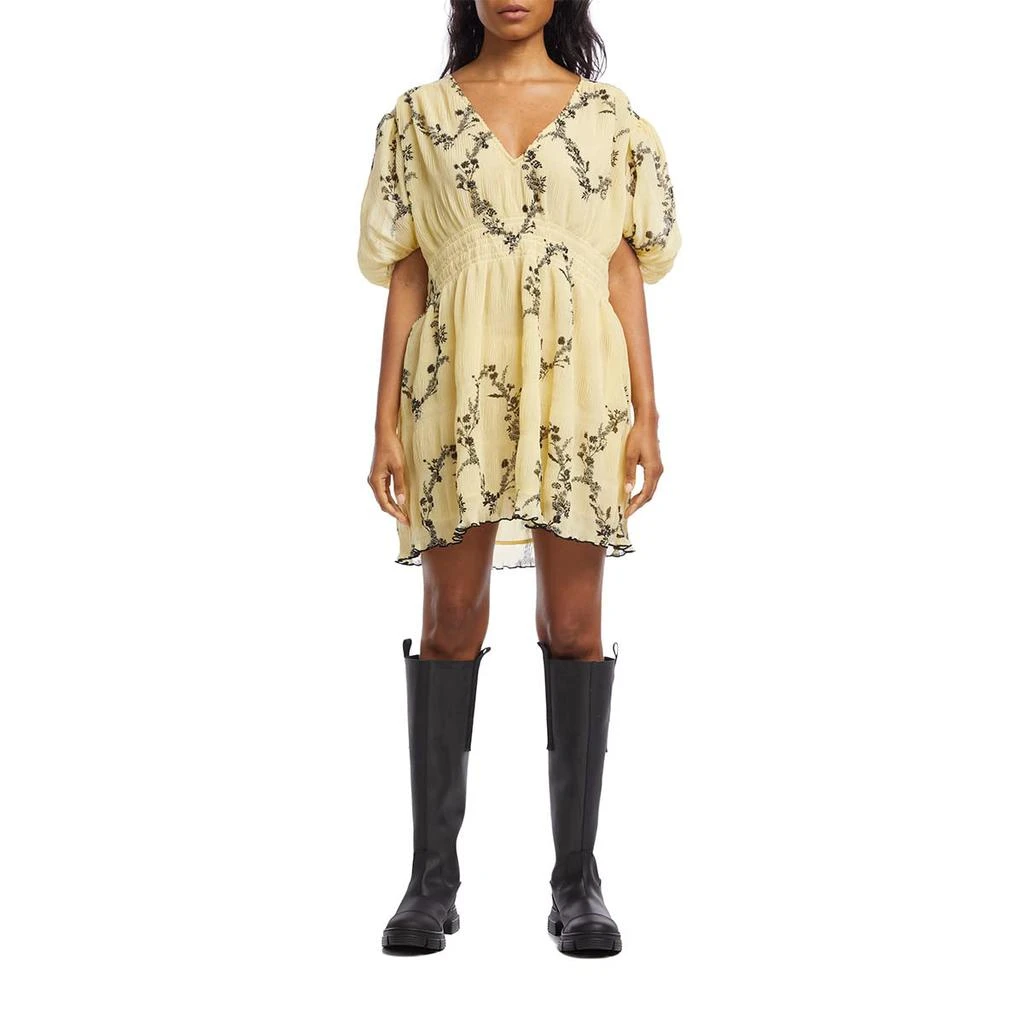 商品Ganni|Pleated Georgette V-Neck Smock Mini Dress,价格¥737,第2张图片详细描述