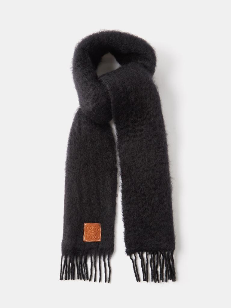 Anagram-patch fringed mohair-blend scarf商品第1张图片规格展示