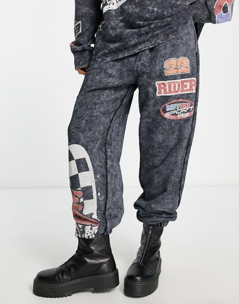ASOS DESIGN motocross graphic jogger co-ord in washed grey商品第3张图片规格展示