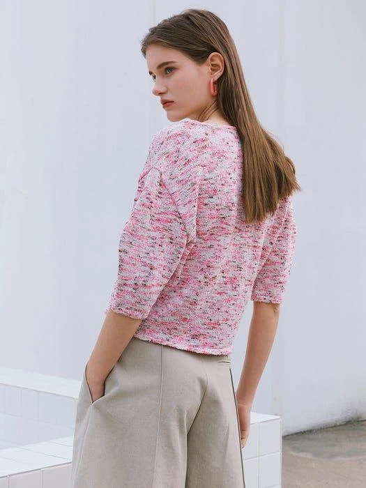 商品DEKAVV|Unbalance Zip-up Knit Top_Pink,价格¥661,第3张图片详细描述