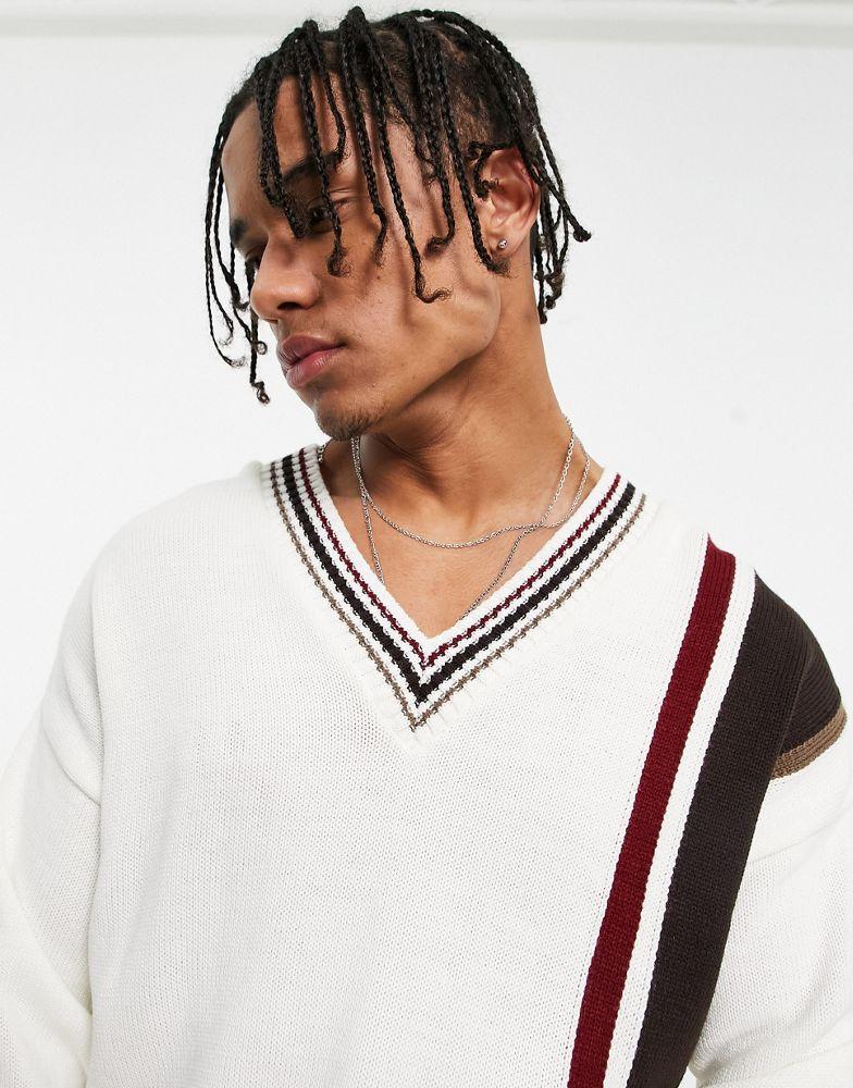 ASOS DESIGN knitted cricket jumper in off white商品第1张图片规格展示