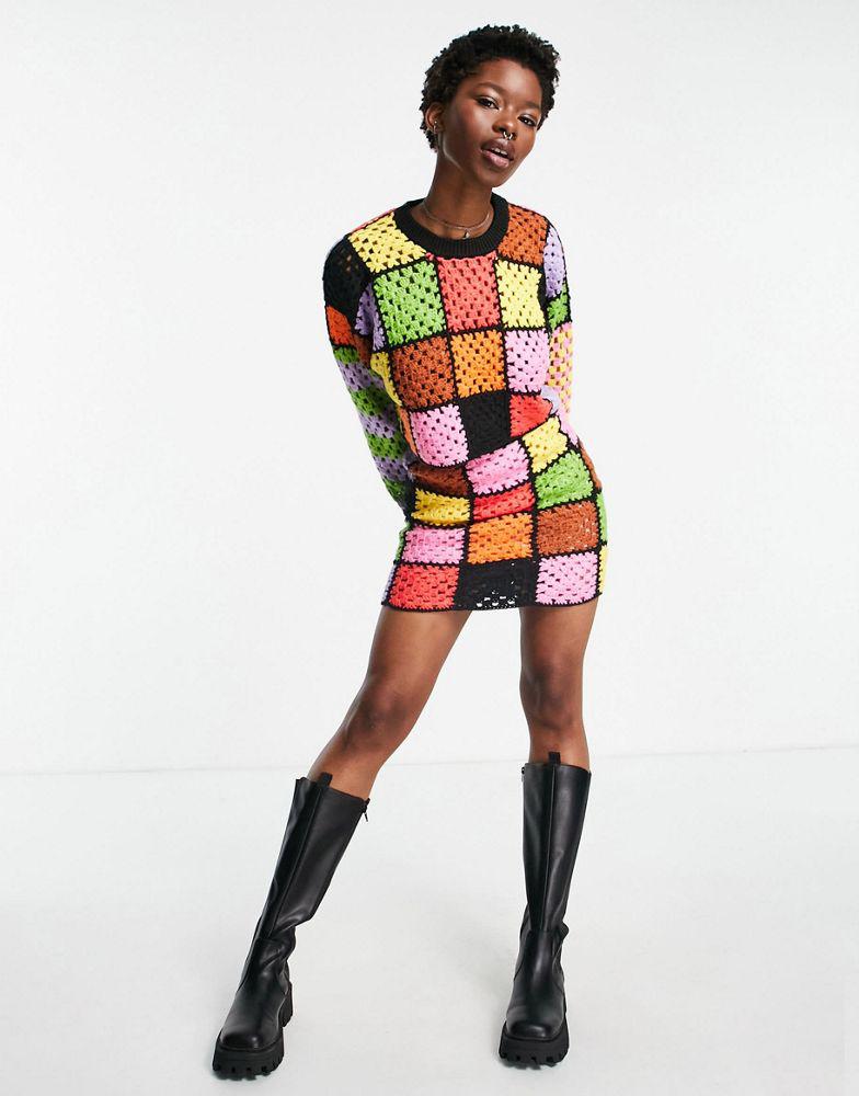 The Ragged Priest mini skirt in rainbow crochet patchwork co-ord商品第1张图片规格展示