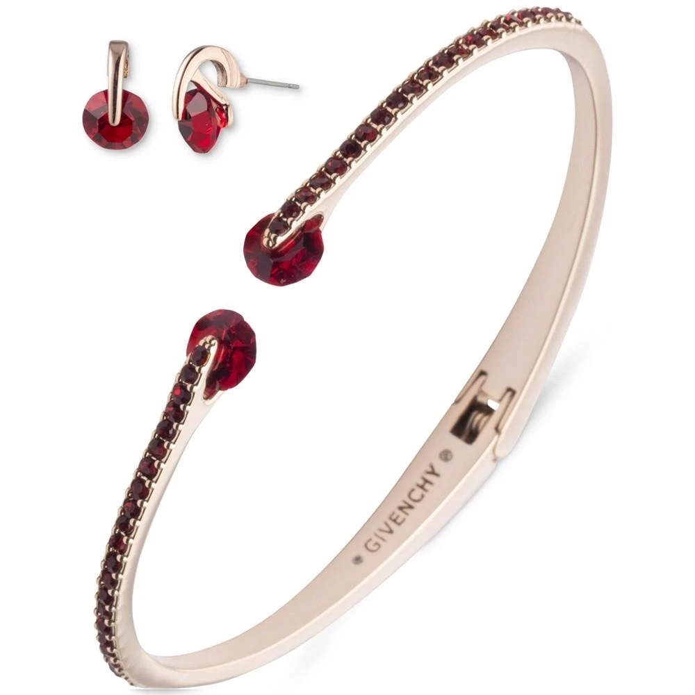 商品Givenchy|Gold-Tone 2-Pc. Set Red Floating Glass Stone Bangle Bracelet & Stud Earrings,价格¥377,第1张图片