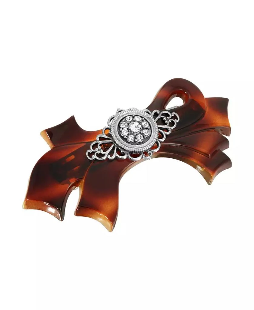 商品2028|Women's Tortoise with Silver-Tone Filigree and Crystal Accent Bow Barrette,价格¥409,第1张图片