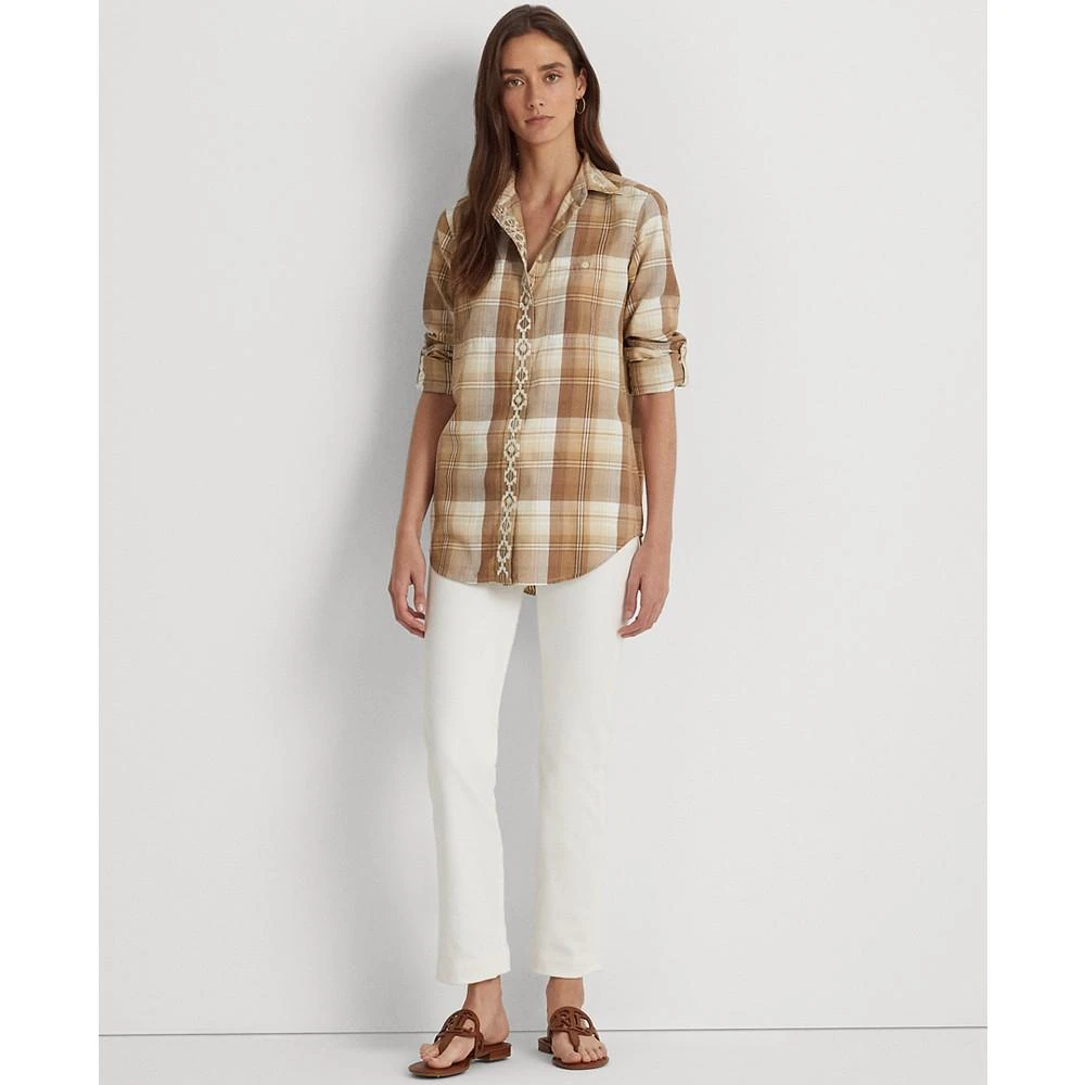 商品Ralph Lauren|Women's Plaid Embroidered Twill Shirt,价格¥741,第4张图片详细描述