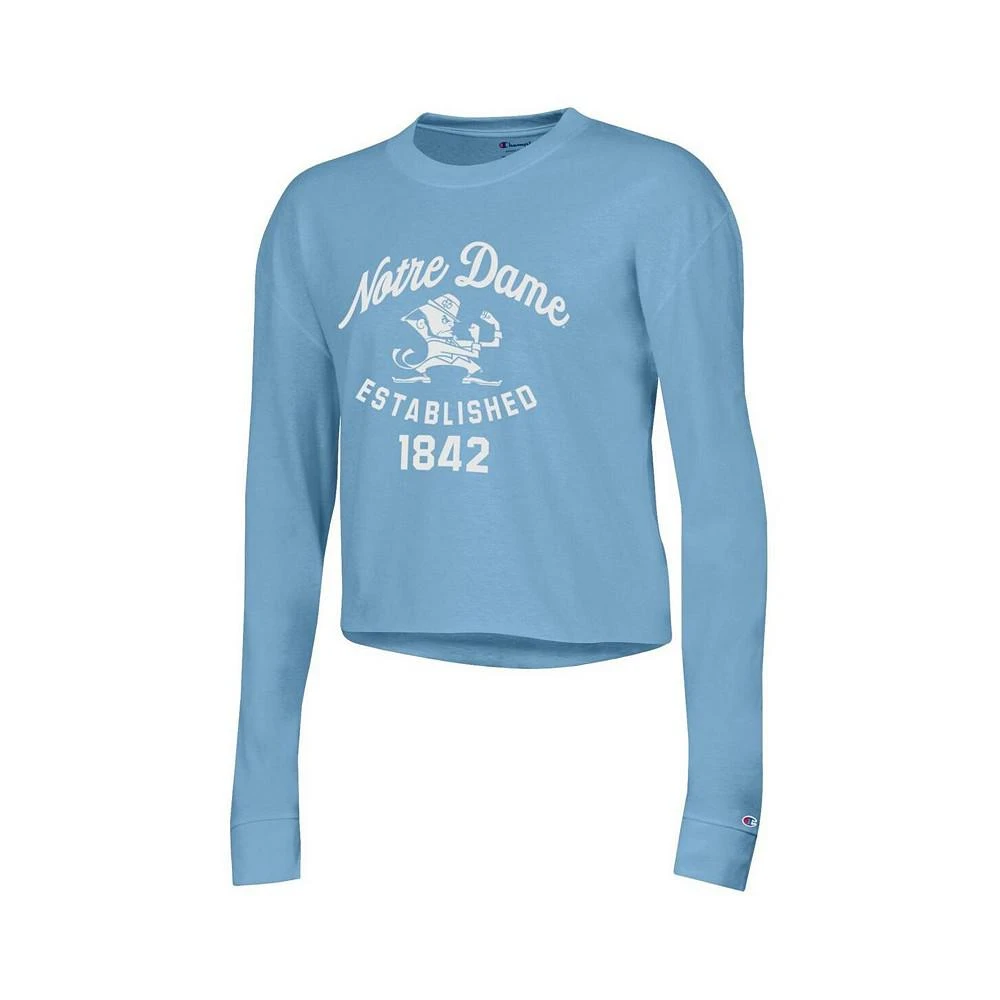 商品CHAMPION|Women's Blue Notre Dame Fighting Irish Boyfriend Cropped Long Sleeve T-shirt,价格¥258,第3张图片详细描述