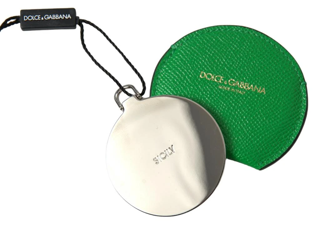 商品Dolce & Gabbana|Dolce & Gabbana Green Calfskin Leather Round Logo Hand Mirror Holder,价格¥803,第4张图片详细描述