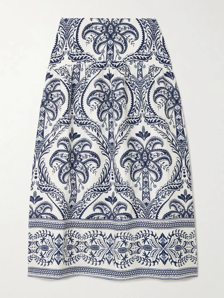 商品Farm Rio|Tripical Cameo 平行绉缝印花亚麻中长半身裙,价格¥1606,第1张图片详细描述